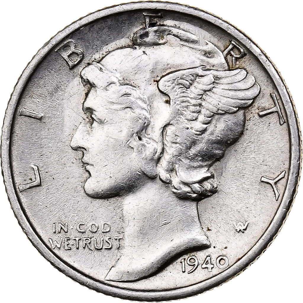 UNITED STATES, Mercury Dime, Dime, 1940, U.S. Mint, KM #140, EF(40-45), Silver,.