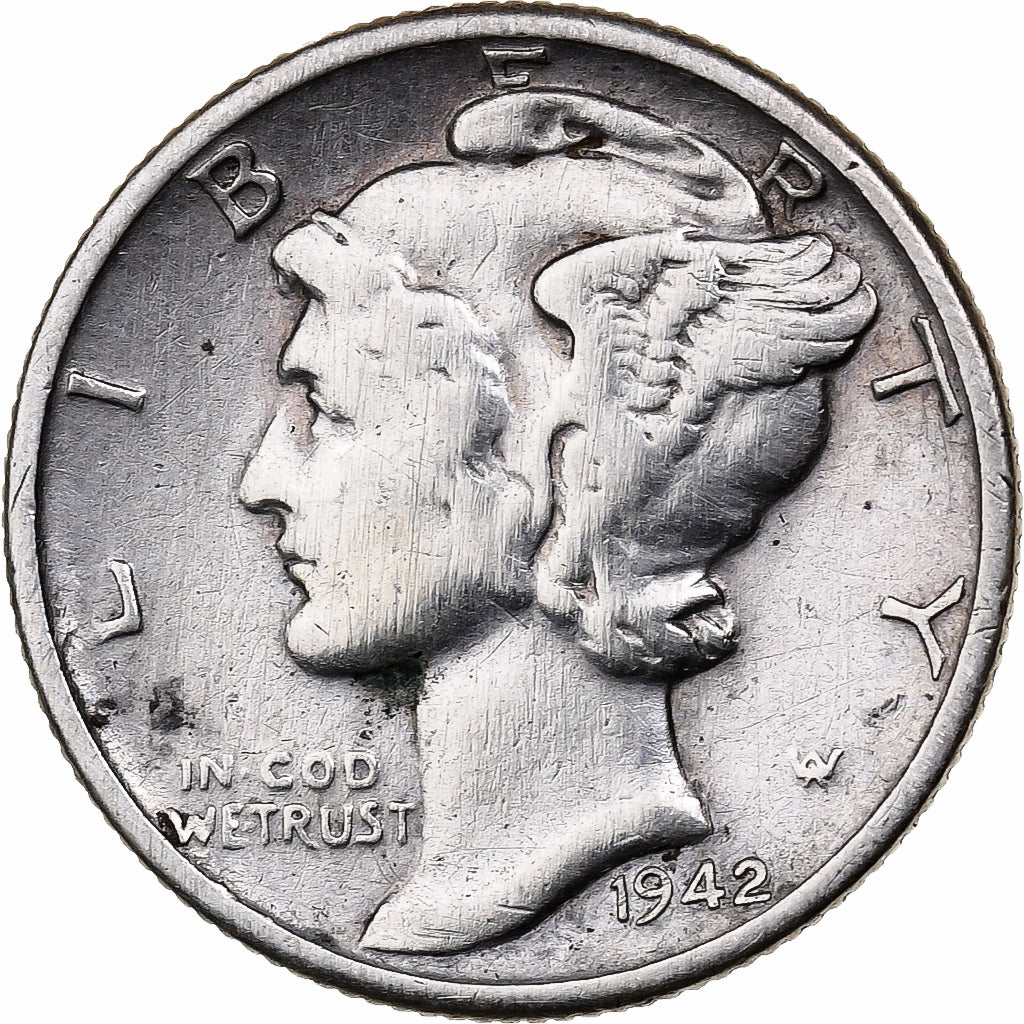 Stati Uniti, Dime, Mercury, 1942, Philadelphia, Argento, BB