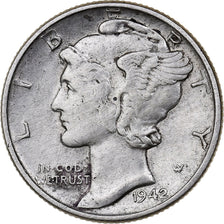 Stati Uniti, Dime, Mercury Dime, 1942, Philadelphia, Argento, BB, KM:140