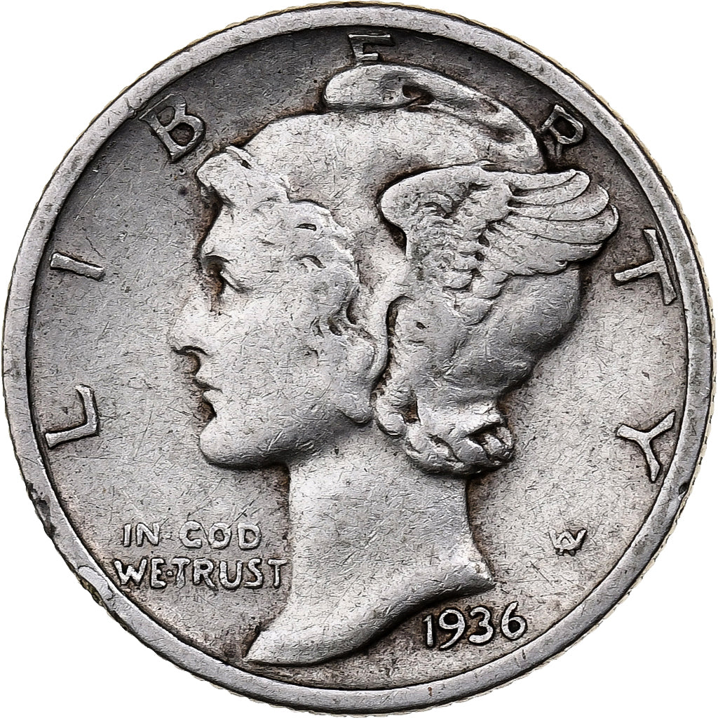 United States, Dime, Mercury Dime, 1936, San Francisco, Silver, VF(30-35)