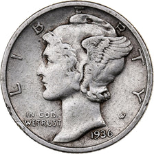 United States, Dime, Mercury Dime, 1936, San Francisco, Silver, VF(30-35)