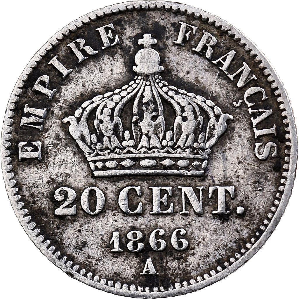 Francia, Napoleon III, 20 Centimes, 1866, Strasbourg, Argento, BB, Gadoury:308