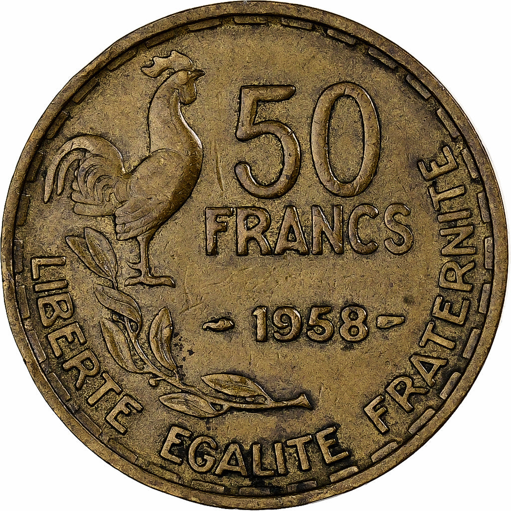 France, 50 Francs, Guiraud, 1958, Paris, Aluminum-Bronze, EF(40-45)
