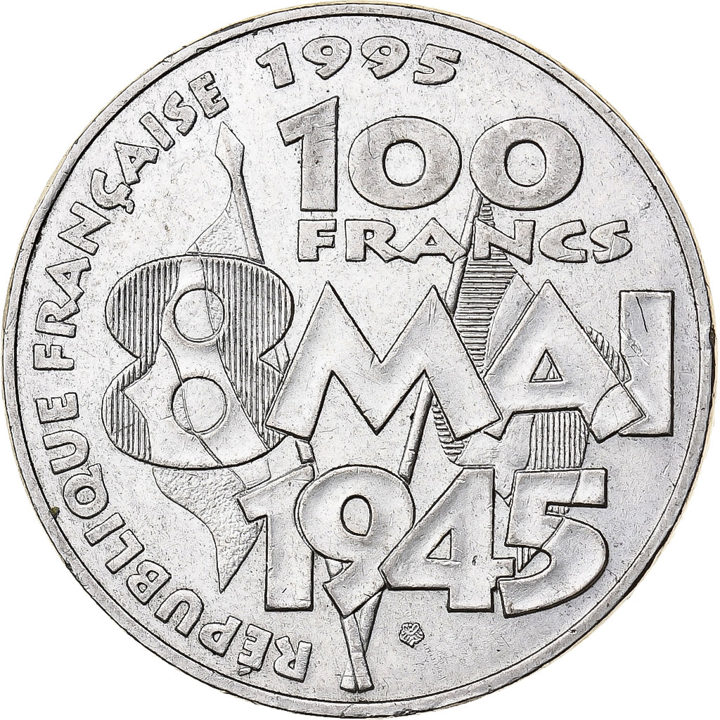 Moeda, França, 8 mai 1945, 100 Francs, 1995, Paris, AU(50-53), Prata