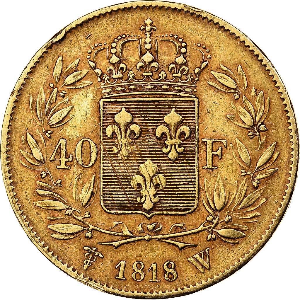 FRANCE, Louis XVIII, 40 Francs, 1818, Lille, KM #713.6, EF(40-45), Gold,...