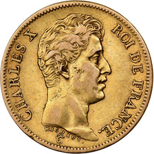 Moneta, Francja, Charles X, 40 Francs, 1824, Paris, AU(50-53), Złoto, KM:721.1