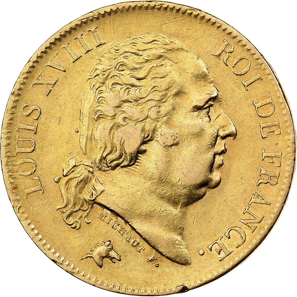 Louis XVIII, 40 Francs or buste habillé, 1818 W, Lille, Gadoury 1092