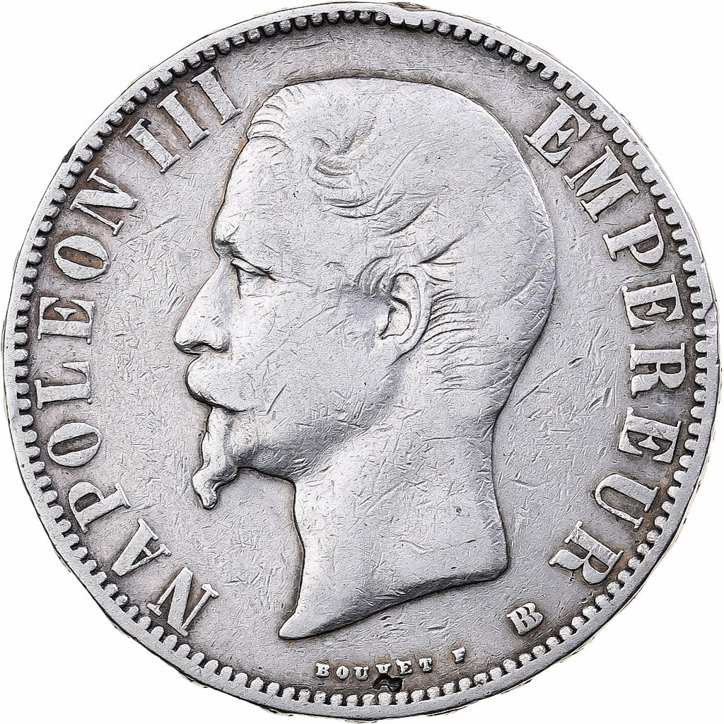 Coin, France, Napoleon III, 5 Francs, 1855 BB, VF(20-25), Silver, KM 782.2