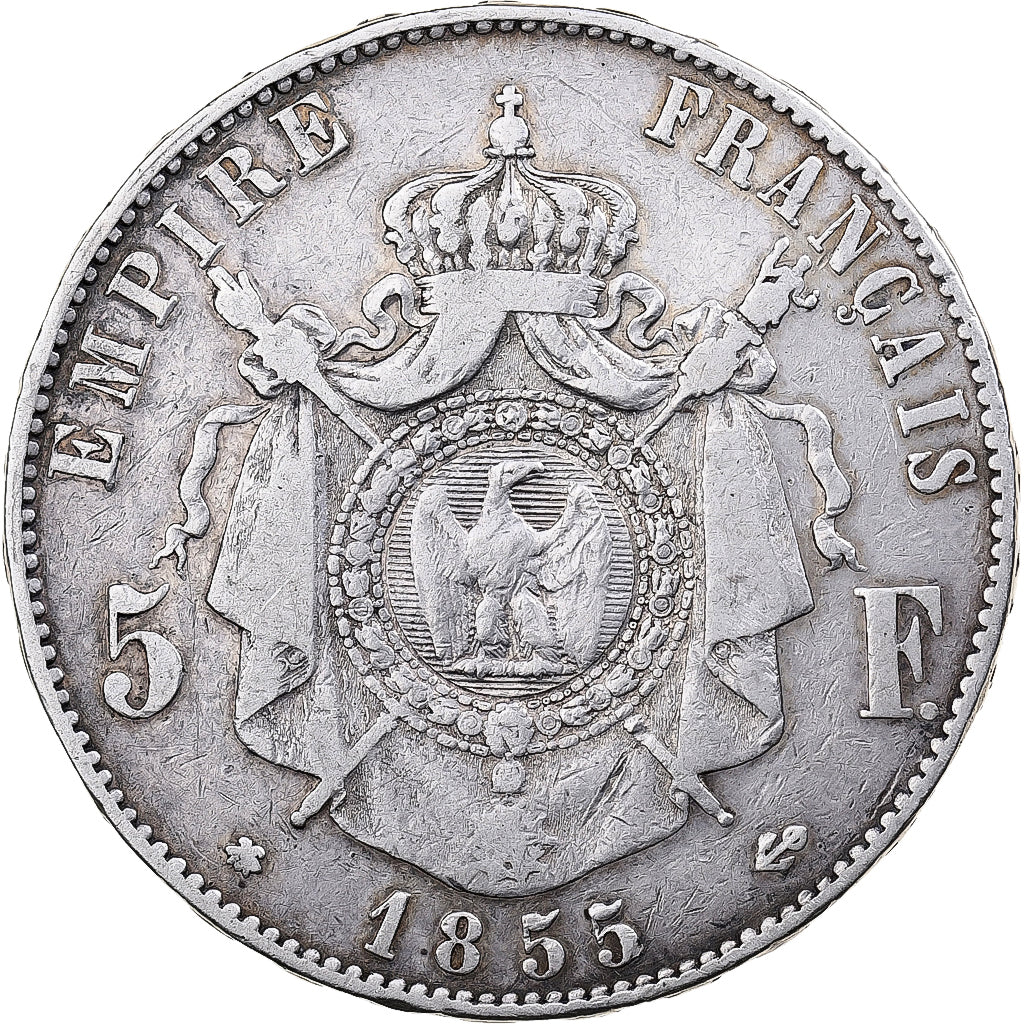 Coin, France, Napoleon III, 5 Francs, 1855 BB, VF(20-25), Silver, KM 782.2