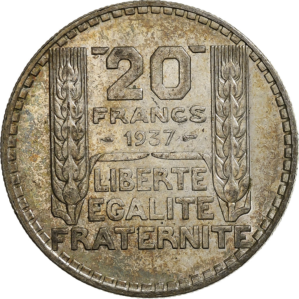 France, Turin, 20 Francs, 1937, Paris, AU(55-58), Silver, KM:879, Gadoury:852