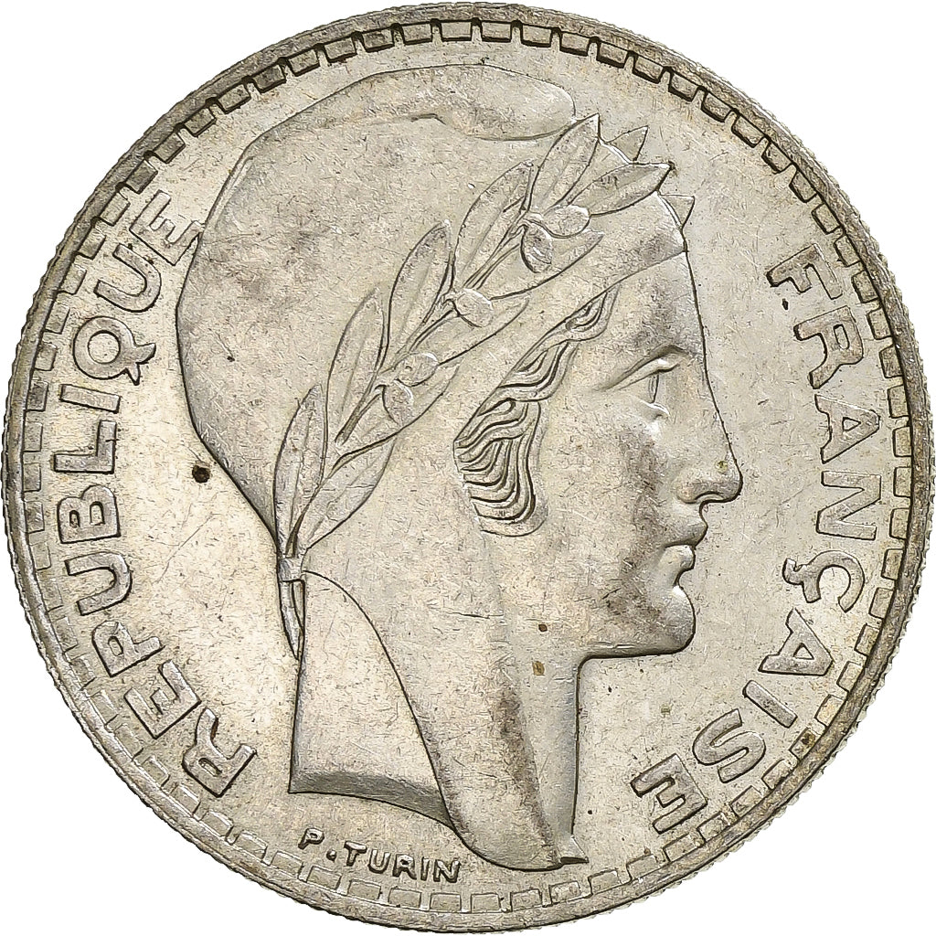 Francja, 20 Francs, Turin, 1938, Paris, Srebro, AU(50-53), Gadoury:852, KM:879
