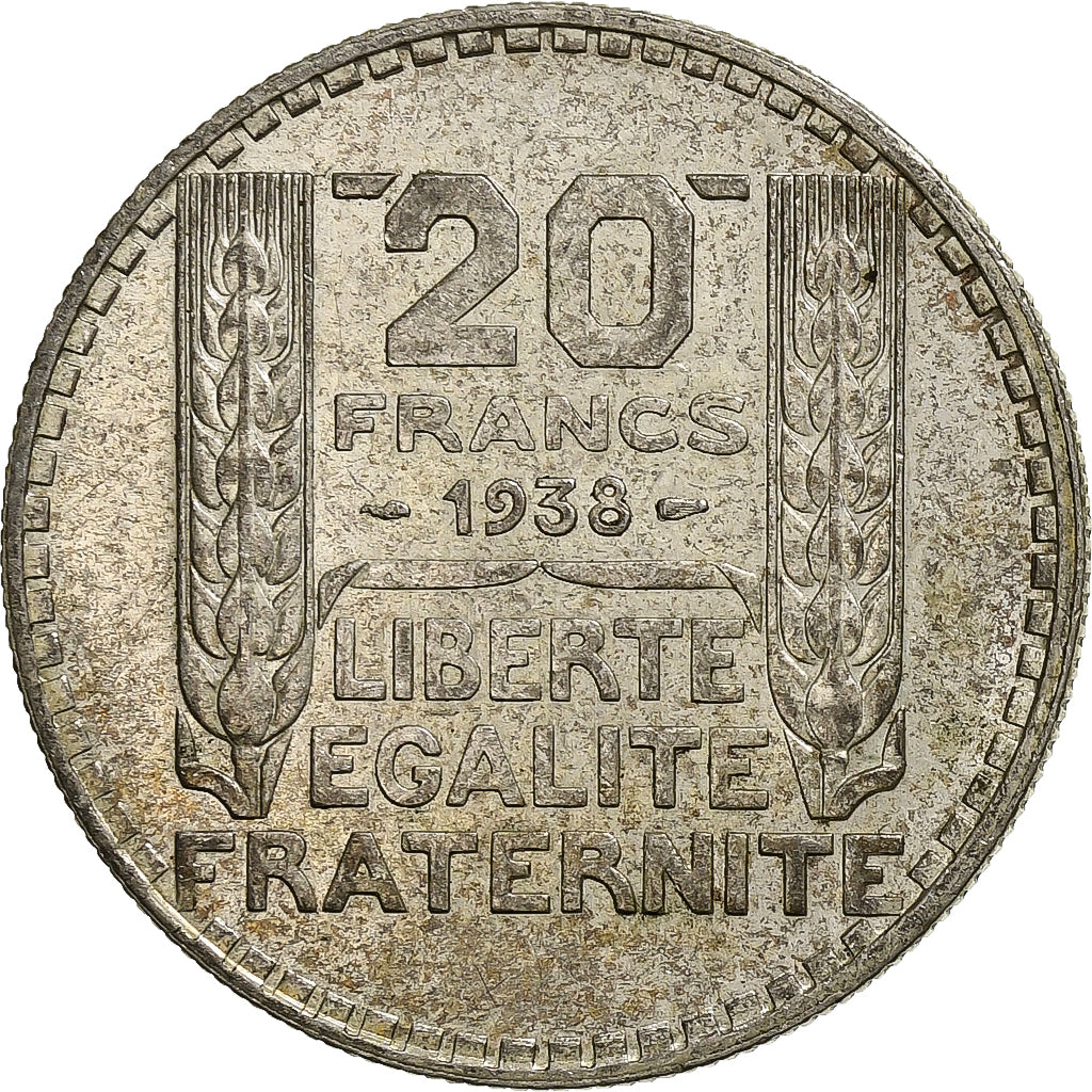 Francja, 20 Francs, Turin, 1938, Paris, Srebro, AU(50-53), Gadoury:852, KM:879