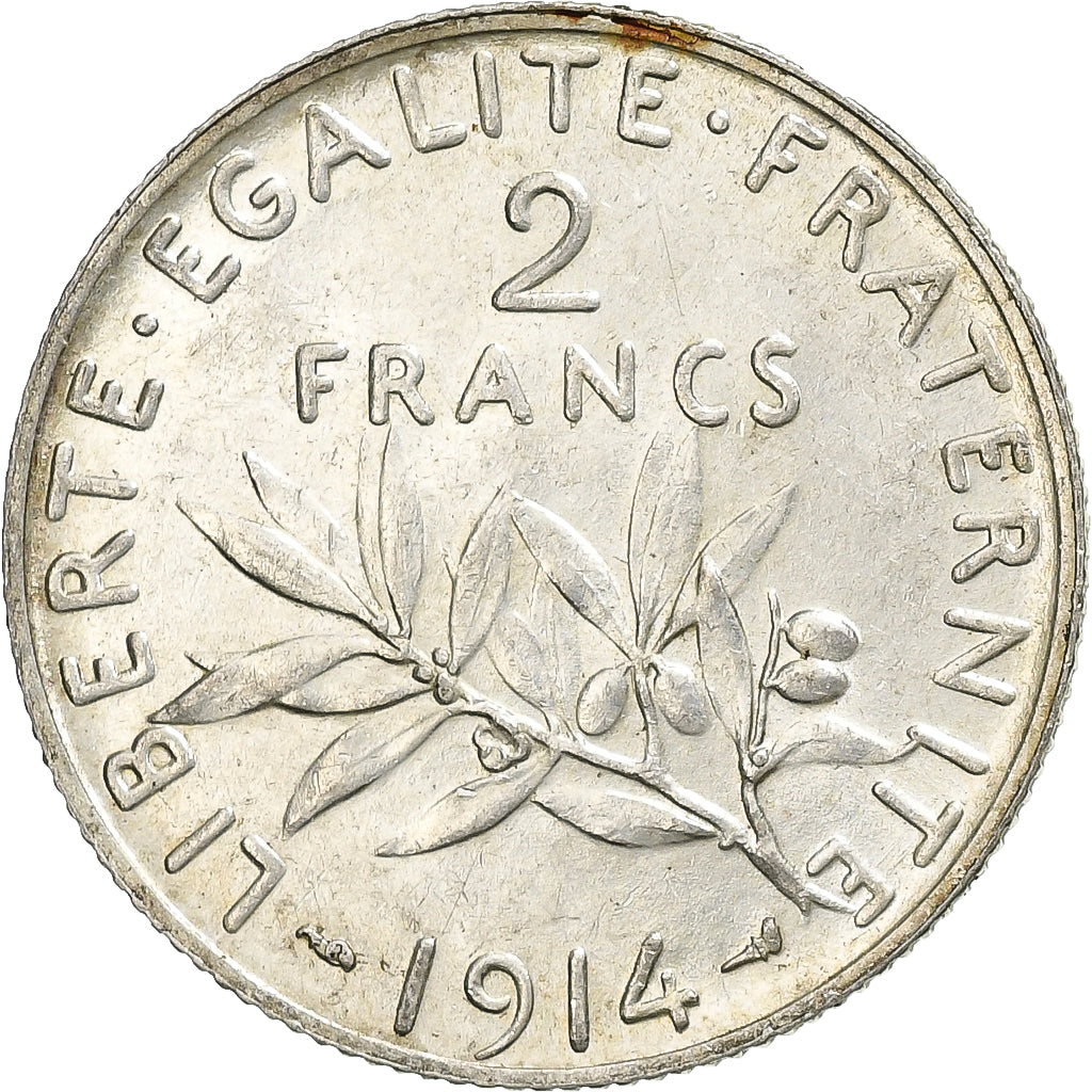 Coin, France, Semeuse, 2 Francs, 1914, Paris, AU(55-58), Silver, KM:845.1