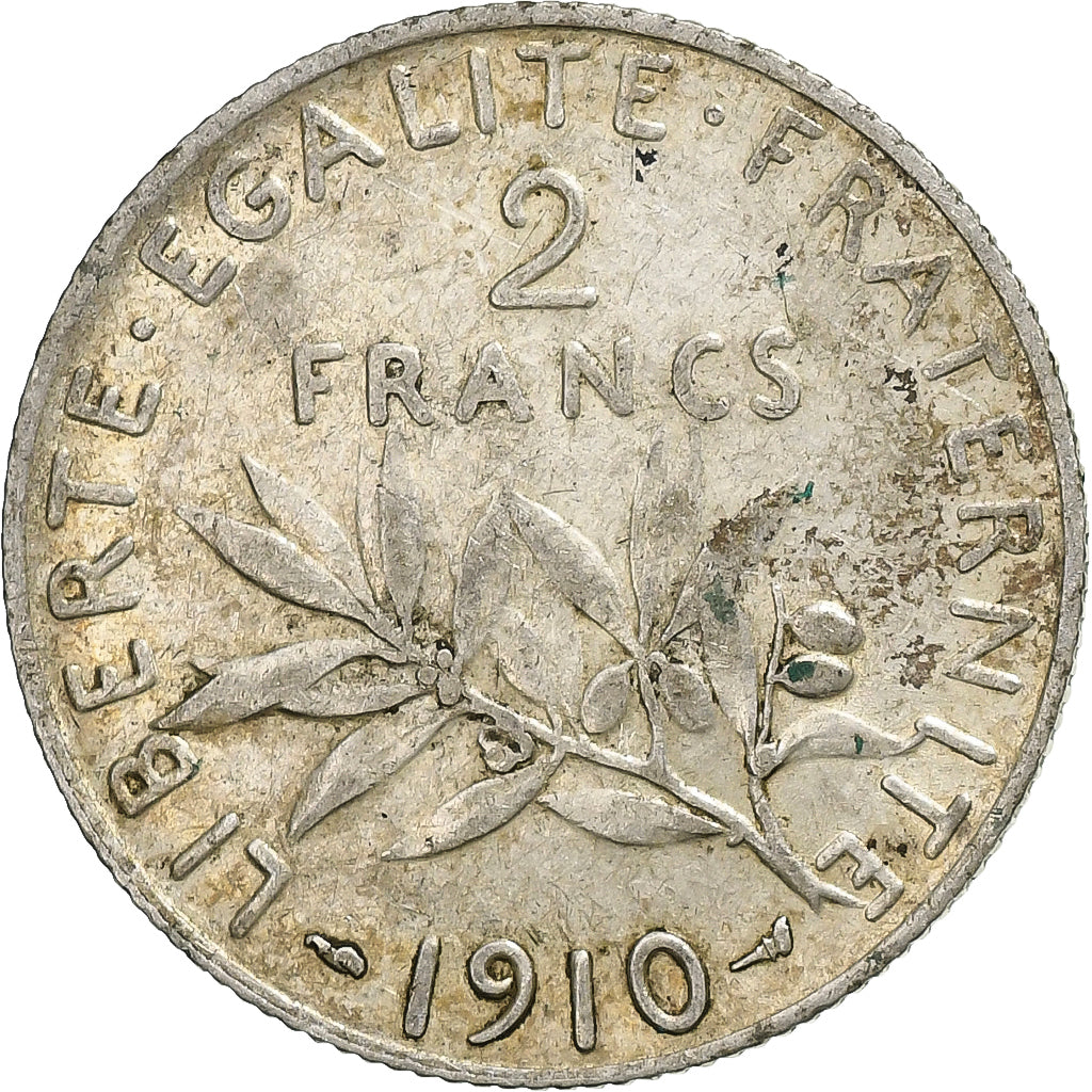 Frankrijk, 2 Francs, Semeuse, 1910, Paris, Zilver, ZF+, Gadoury:532, KM:845.1