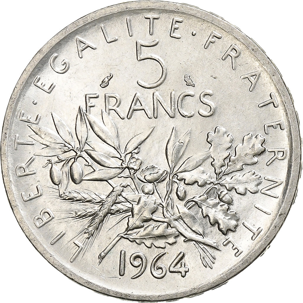 Frankrijk, Semeuse, 5 Francs, 1964, Paris, PR+, Zilver, Gadoury:770