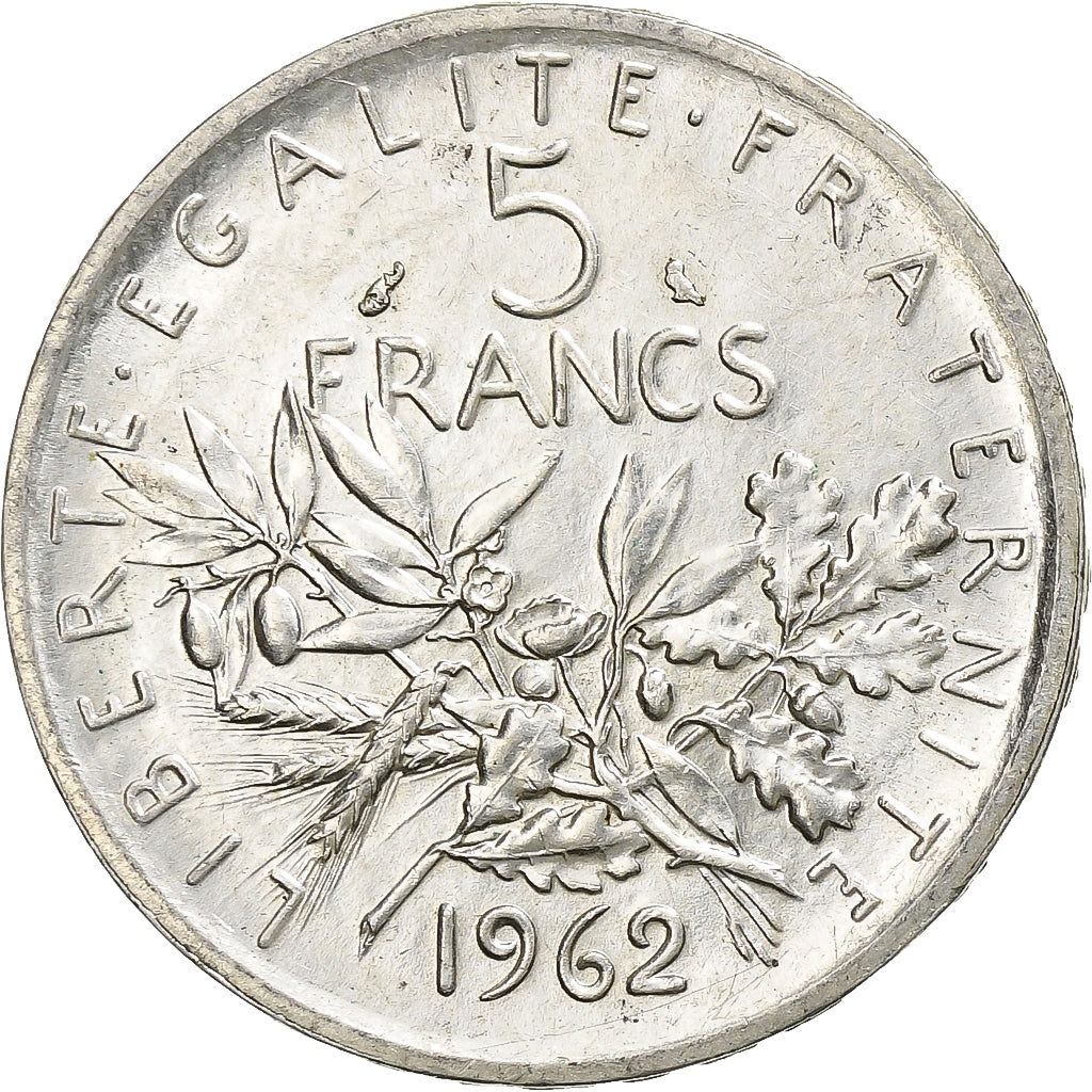 França, 5 Francs, Semeuse, 1962, Prata, MS(60-62), Gadoury:770, KM:926