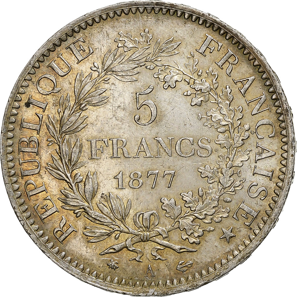 Munten, Frankrijk, Hercule, 5 Francs, 1877, Paris, ZF+, Zilver, KM:820.1
