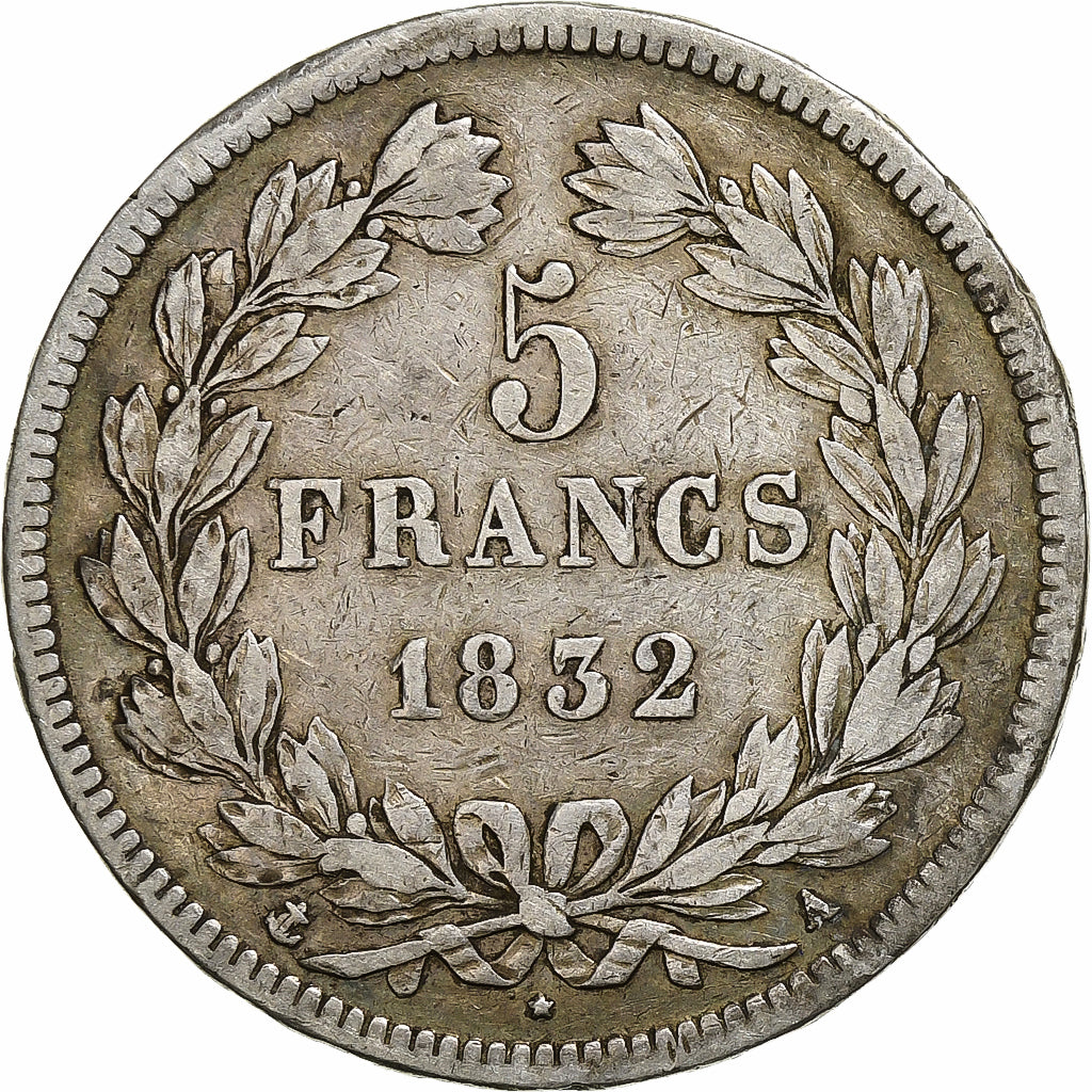Francia, Louis-Philippe, 5 Francs, 1832, Paris, MB+, Argento, KM:749.1, Gadou...