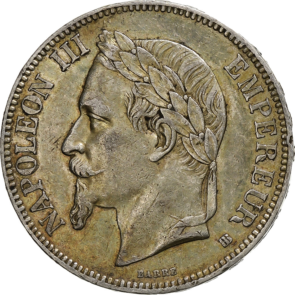 Francja, Napoleon III, 5 Francs, 1868, Strasbourg, Srebro, AU(50-53)