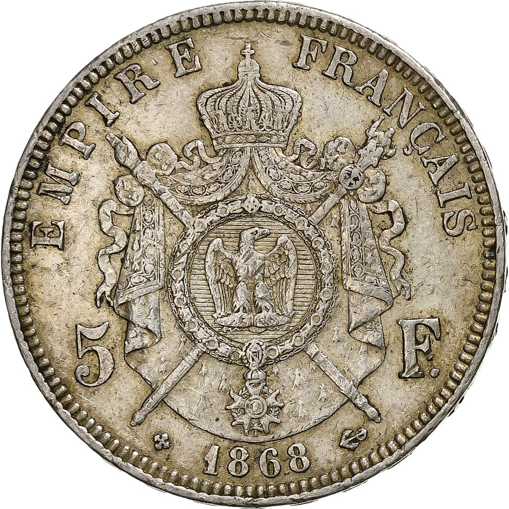 Francja, Napoleon III, 5 Francs, 1868, Strasbourg, Srebro, AU(50-53)