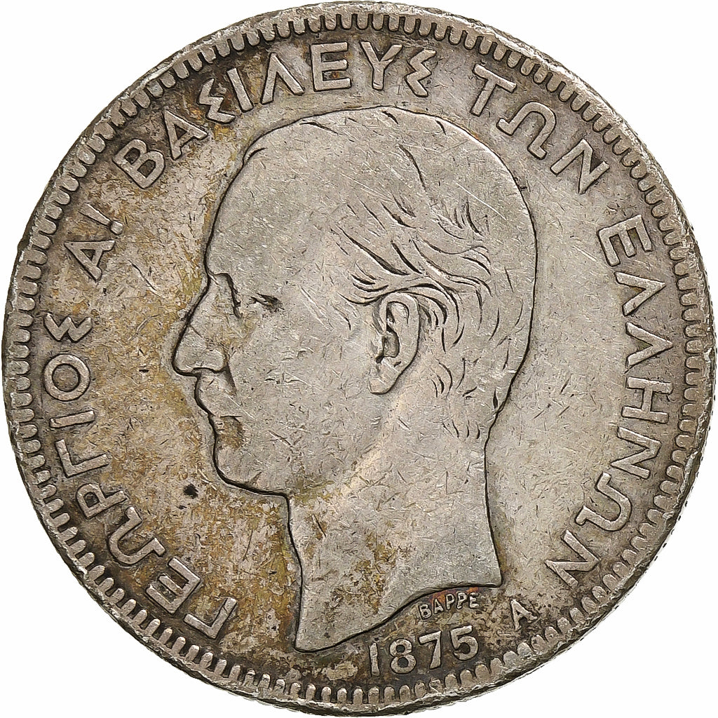 Greece, George I, 5 Drachmai, 1875, Paris, Silver, VF(30-35), KM:46