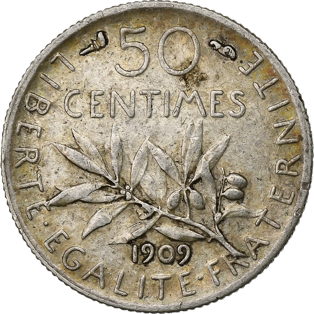 France, Semeuse, 50 Centimes, 1909, Paris, VF(30-35), Silver, KM:854
