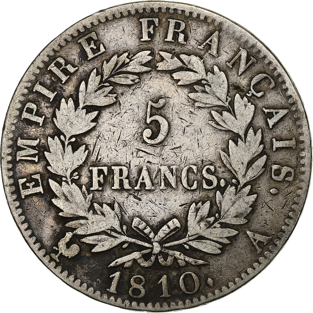 France, Napoléon I, 5 Francs, 1810, Paris, TB+, Argent, KM:694.1, Gadoury:584