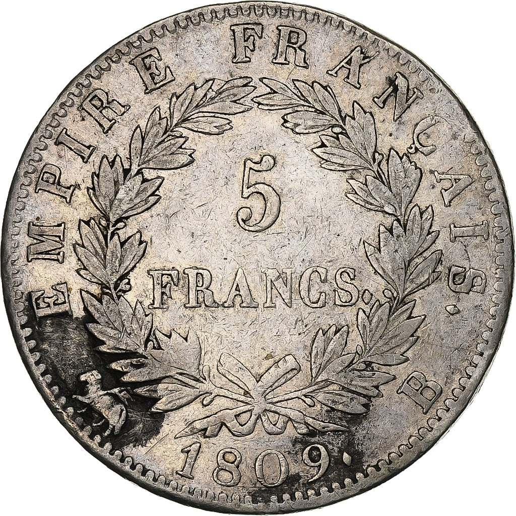 France, Napoléon I, 5 Francs, 1809, Rouen, VF(30-35), Silver, KM:694.2