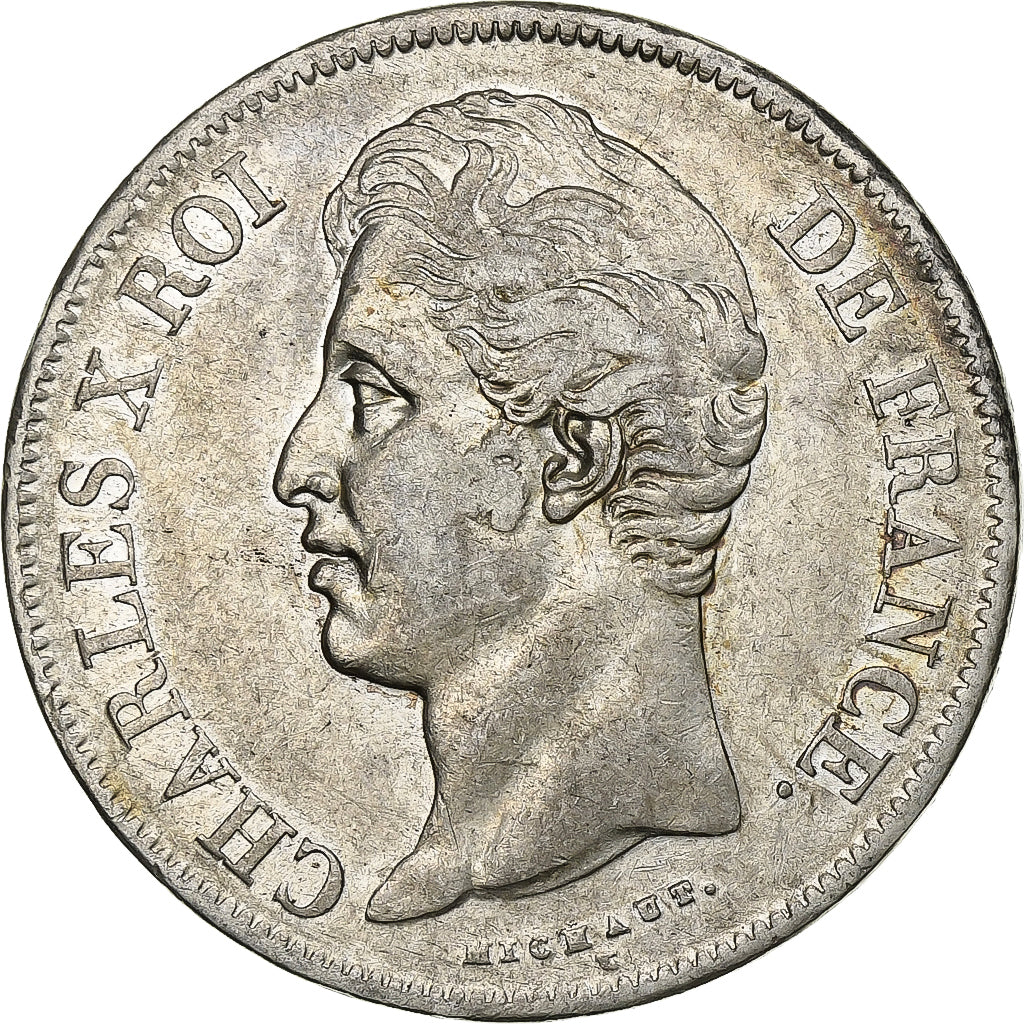 France, 5 Francs, Charles X, 1827, Lille, Silver, AU(50-53), Gadoury:644