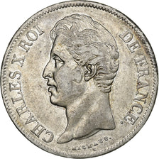 France, 5 Francs, Charles X, 1827, Lille, Silver, AU(50-53), Gadoury:644