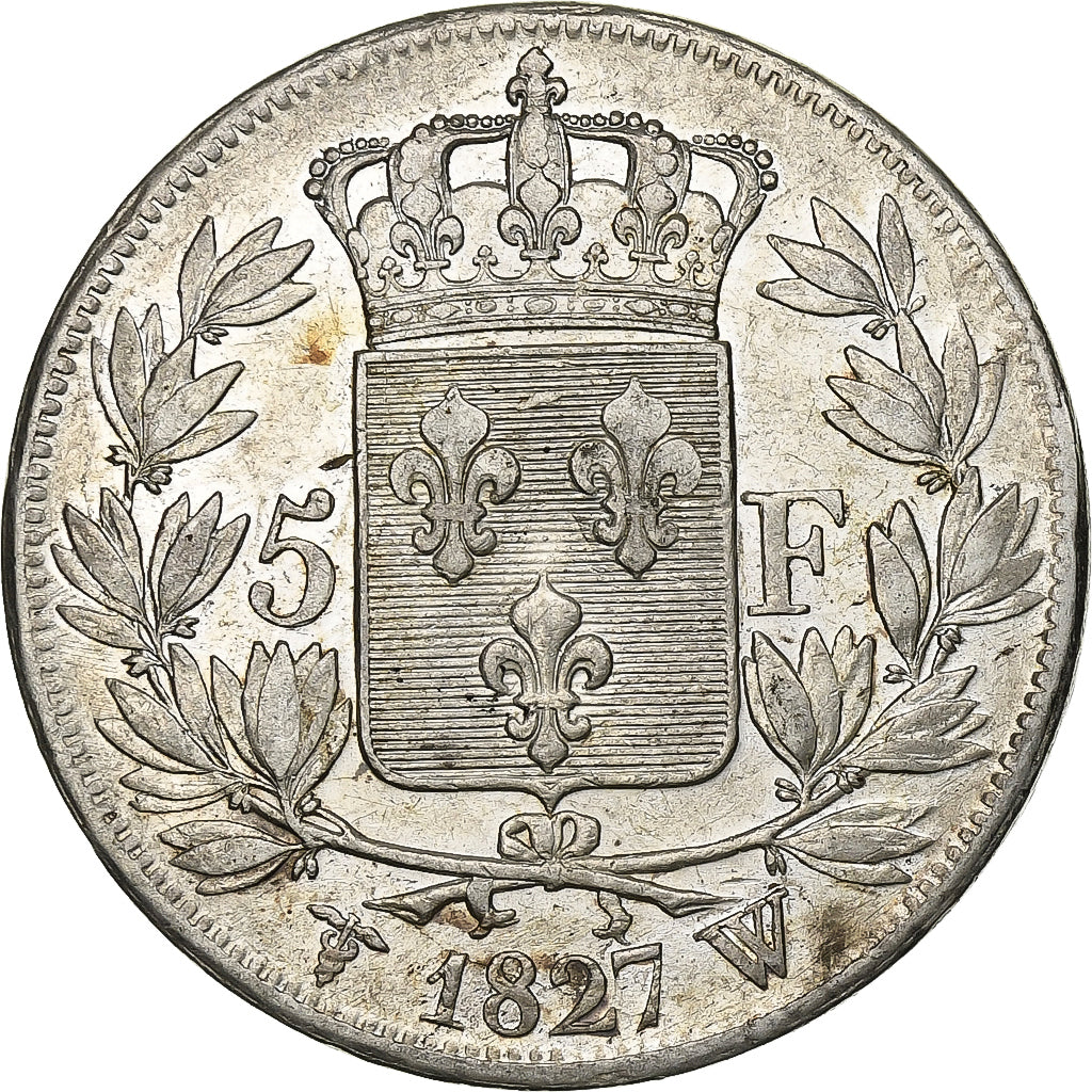 France, 5 Francs, Charles X, 1827, Lille, Silver, AU(50-53), Gadoury:644