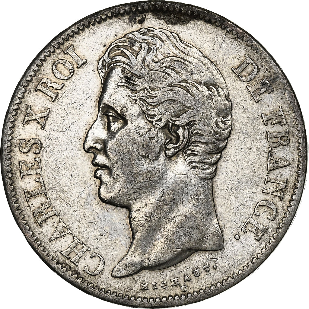 France, Charles X, 5 Francs, 1827, Paris, Argent, TTB+, Gadoury:644