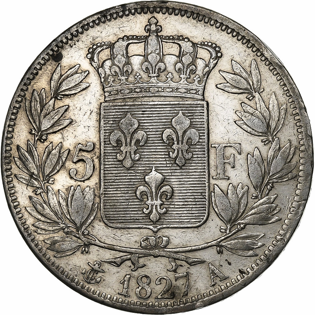 France, Charles X, 5 Francs, 1827, Paris, Argent, TTB+, Gadoury:644