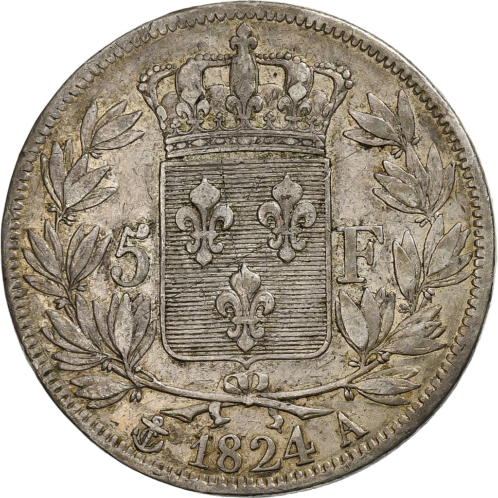 Frankreich, Louis XVIII, 5 Francs, 1824, Paris, Silber, KM:711.1