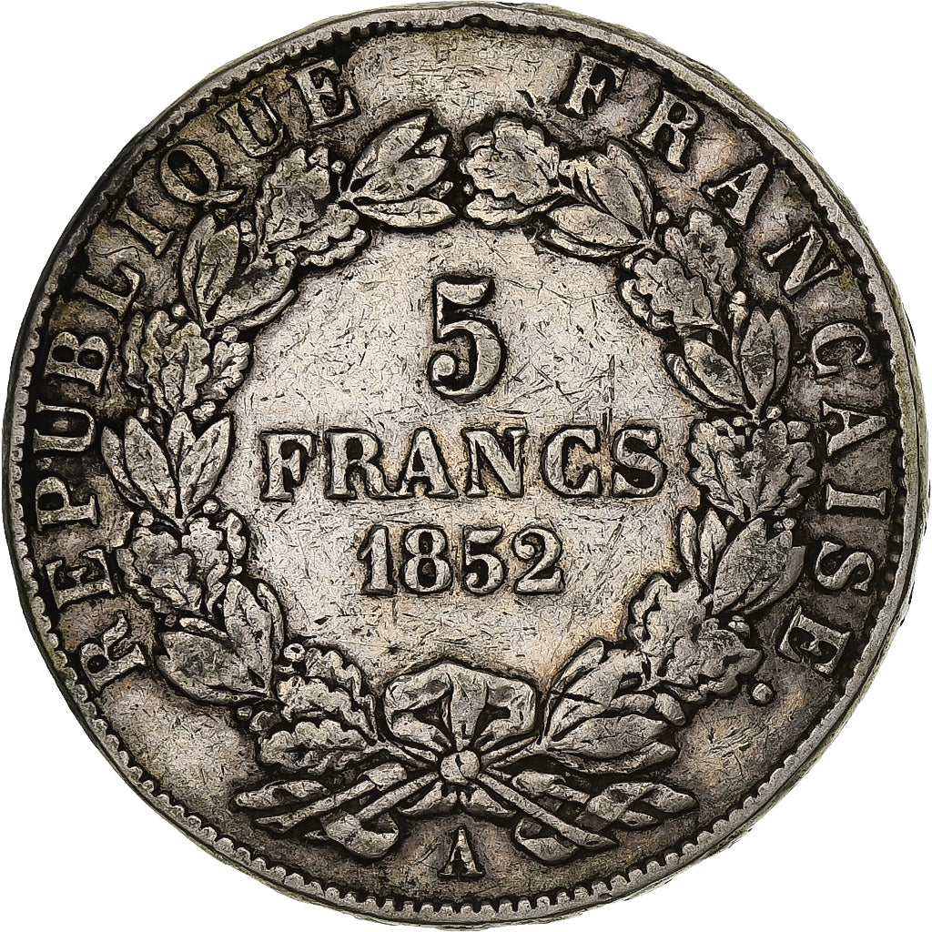 Frankrijk, 5 Francs, Louis Napoléon Bonaparte, 1852, Paris, Zilver, FR+