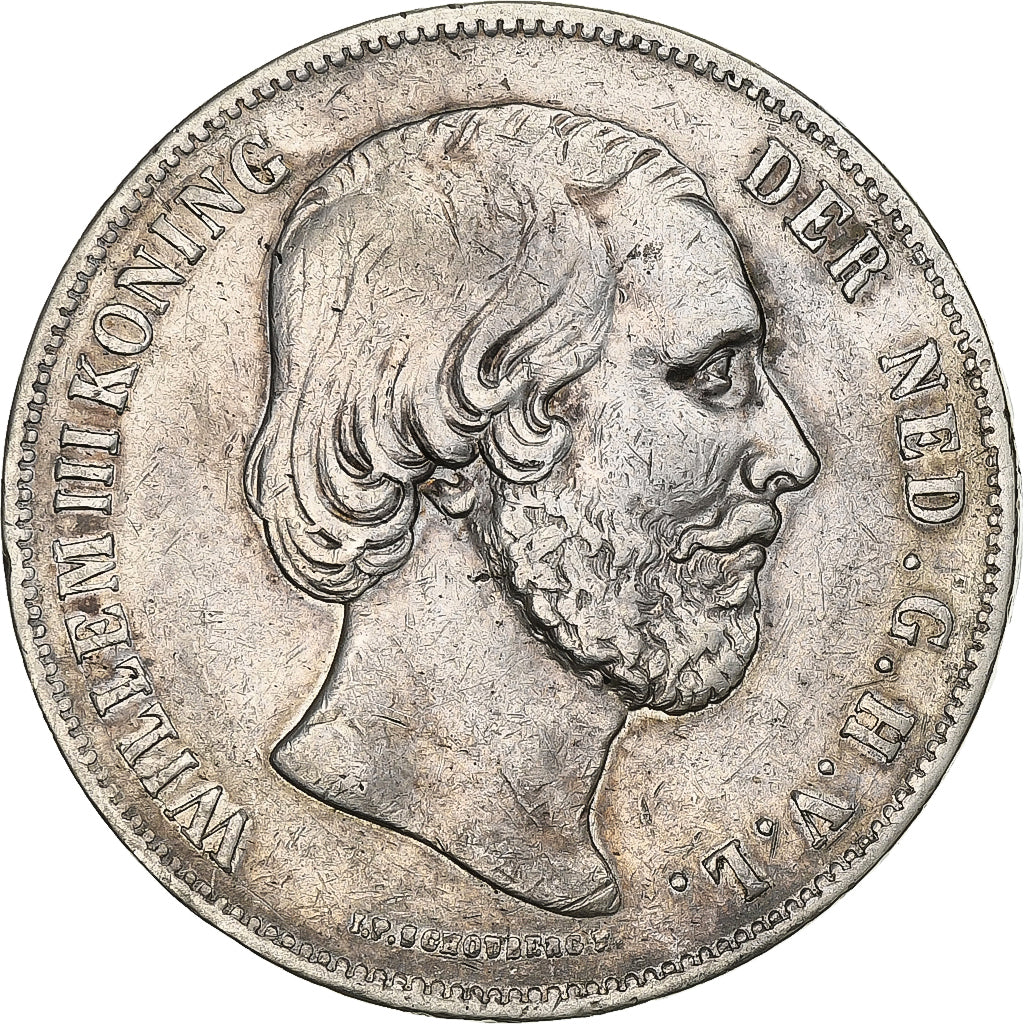Países Bajos, William III, 2-1/2 Gulden, 1858, Plata, MBC, KM:82