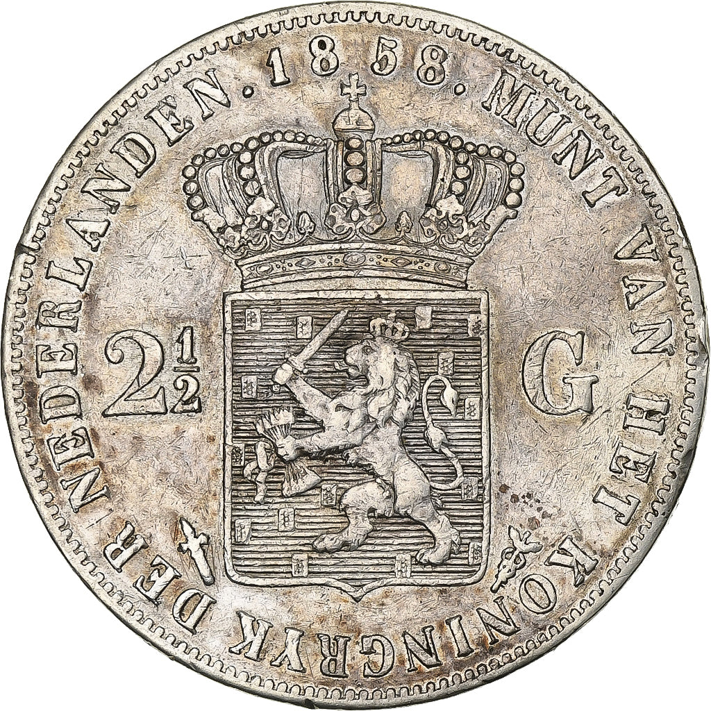 Países Bajos, William III, 2-1/2 Gulden, 1858, Plata, MBC, KM:82