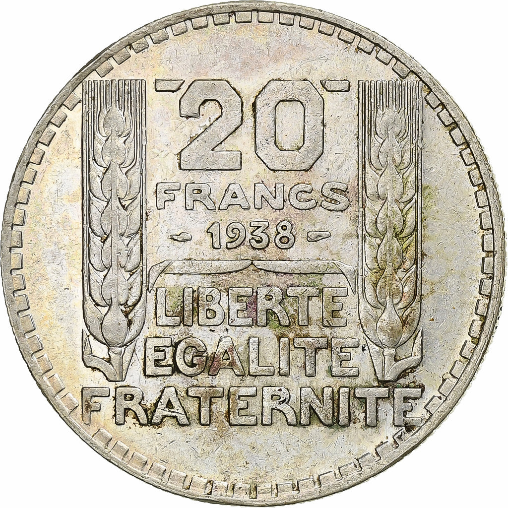 Francja, 20 Francs, Turin, 1938, Paris, Srebro, AU(50-53), Gadoury:852, KM:879
