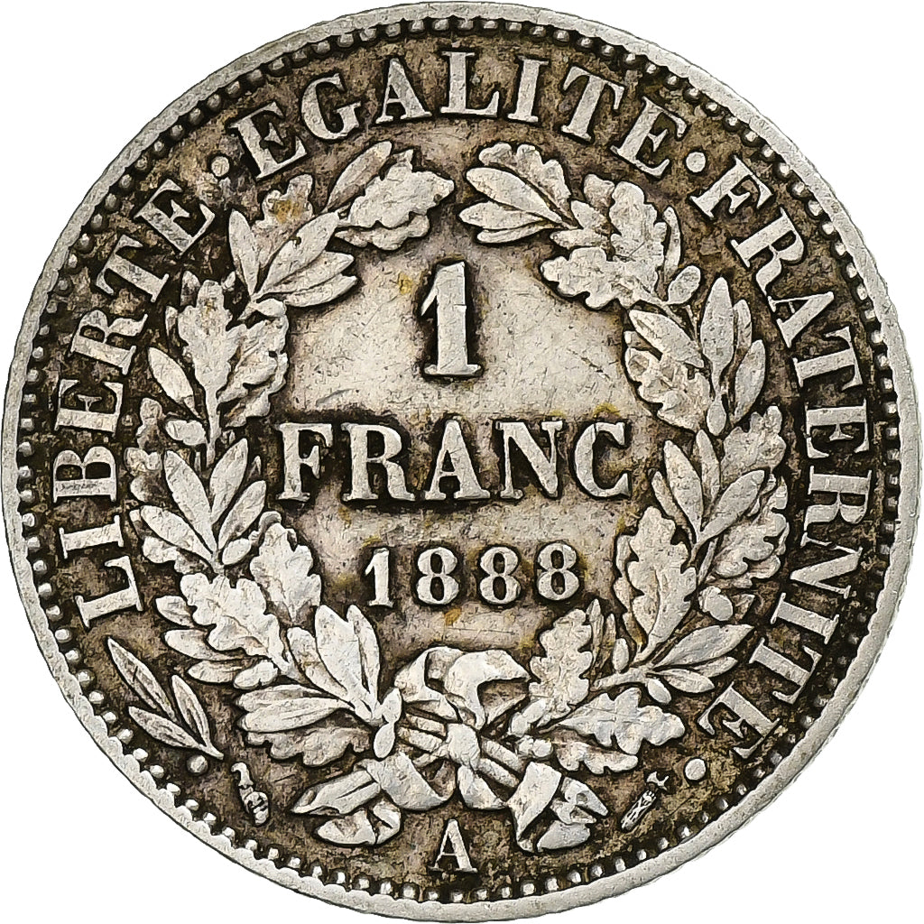 France, Cérès, Franc, 1888, Paris, EF(40-45), Silver, KM:822.1, Gadoury:465a
