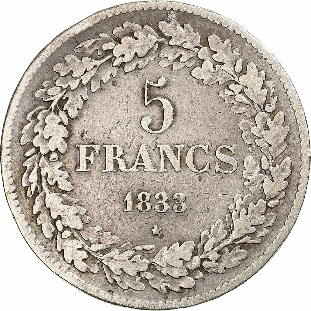 België, Leopold I, 5 Francs, 5 Frank, 1833, Zilver, FR+, KM:3.1