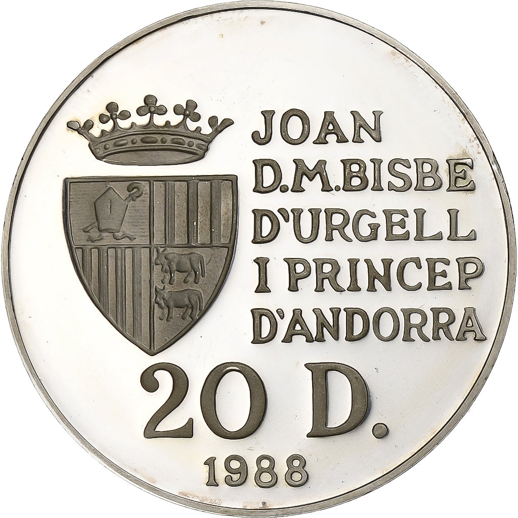 Moneta, Andorra, 20 Diners, 1988, MS(63), Srebro, KM:48