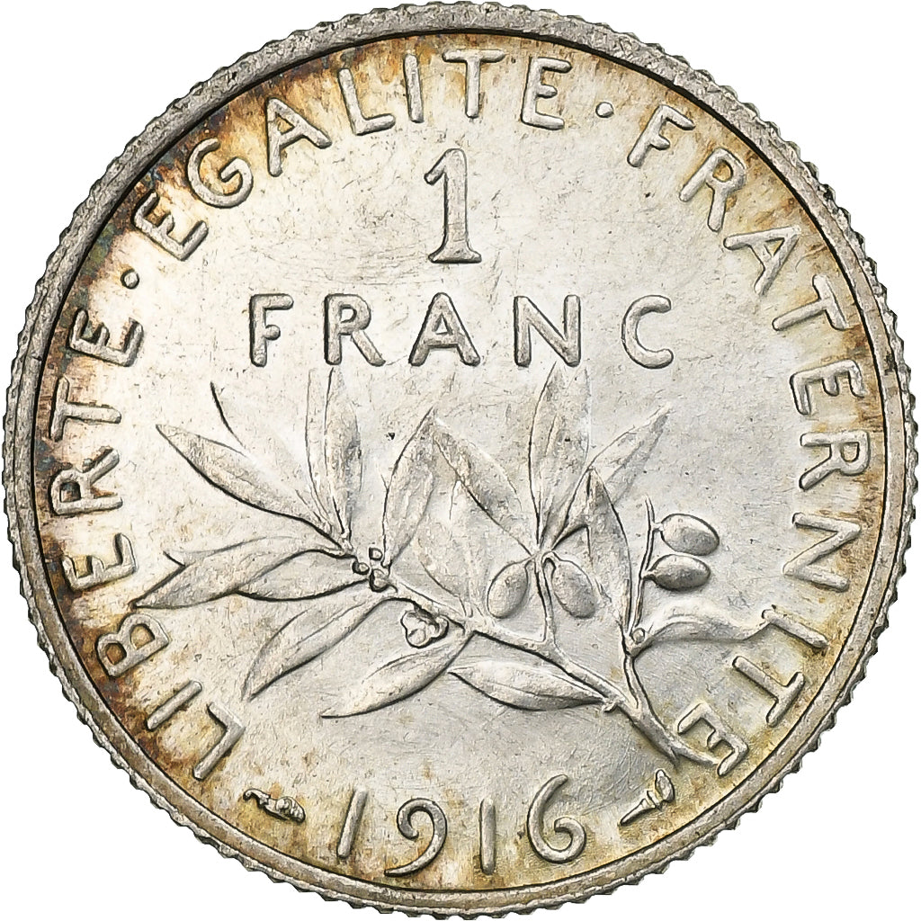Francja, Semeuse, Franc, 1916, Paris, MS(60-62), Srebro, KM:844.1, Gadoury:467