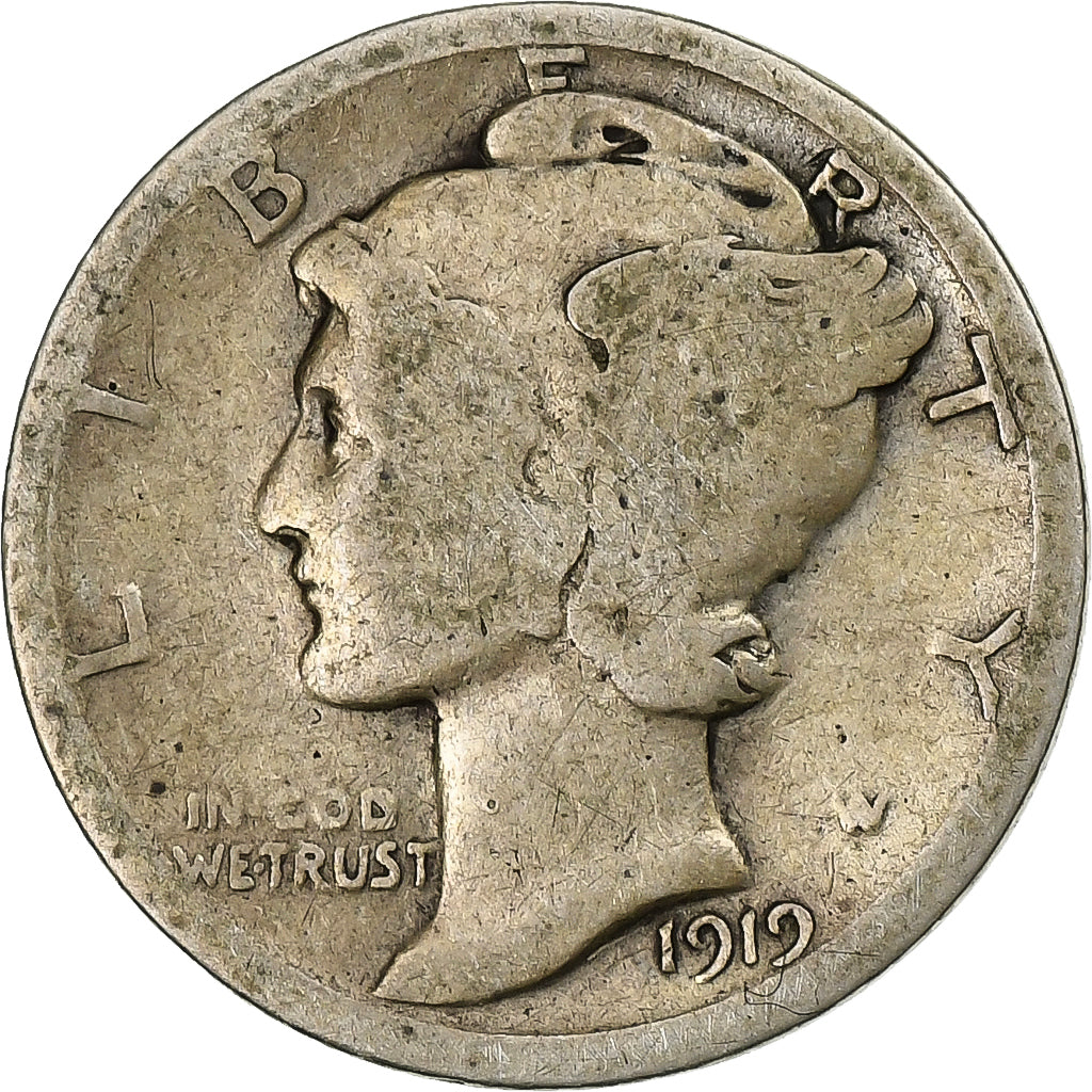 Monnaie, États-Unis, Mercury Dime, Dime, 1919, U.S. Mint, Philadelphie, TB
