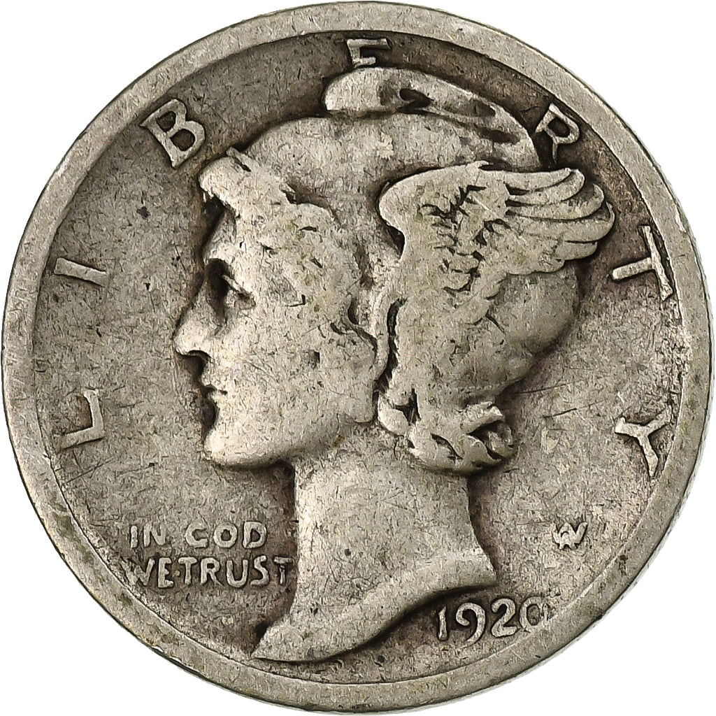 Monnaie, États-Unis, Mercury Dime, Dime, 1920, U.S. Mint, Denver, TB+, Argent