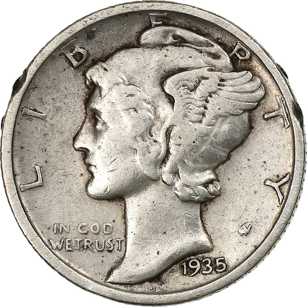 États-Unis, Dime, Mercury Dime, 1935, U.S. Mint, Argent, TB+, KM:140