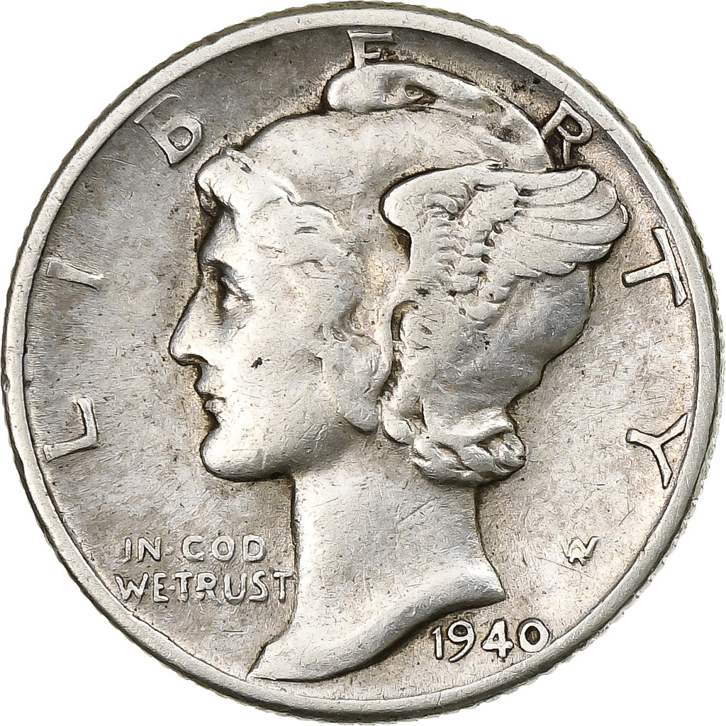 États-Unis, Dime, Mercury Dime, 1940, U.S. Mint, Argent, TTB, KM:140
