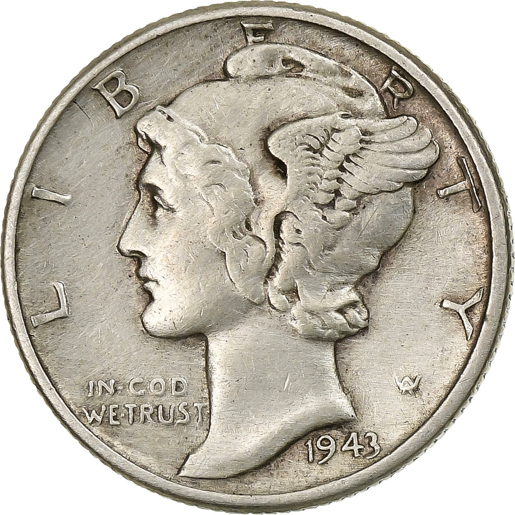États-Unis, Dime, Mercury Dime, 1943, U.S. Mint, Argent, TTB+, KM:140