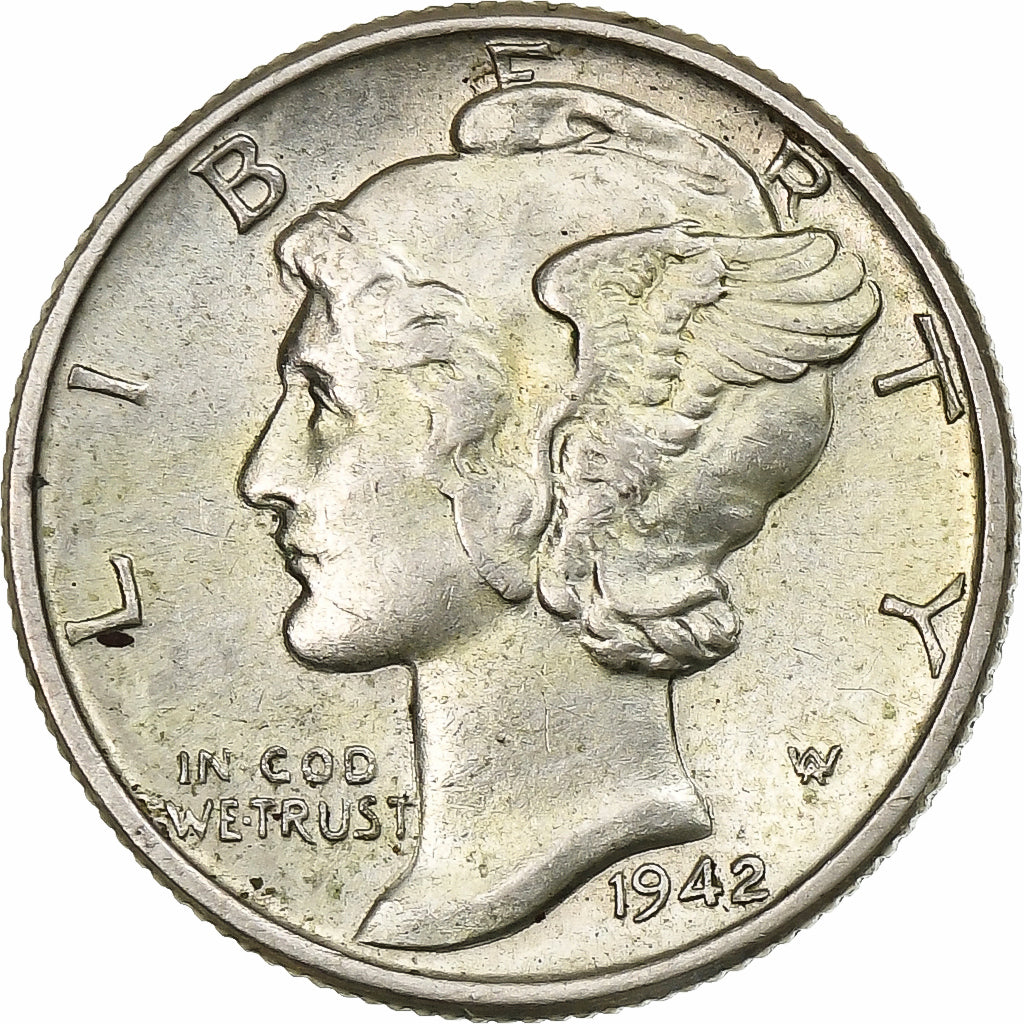 États-Unis, Dime, Mercury, 1942, Philadelphie, Argent, TTB+, KM:140