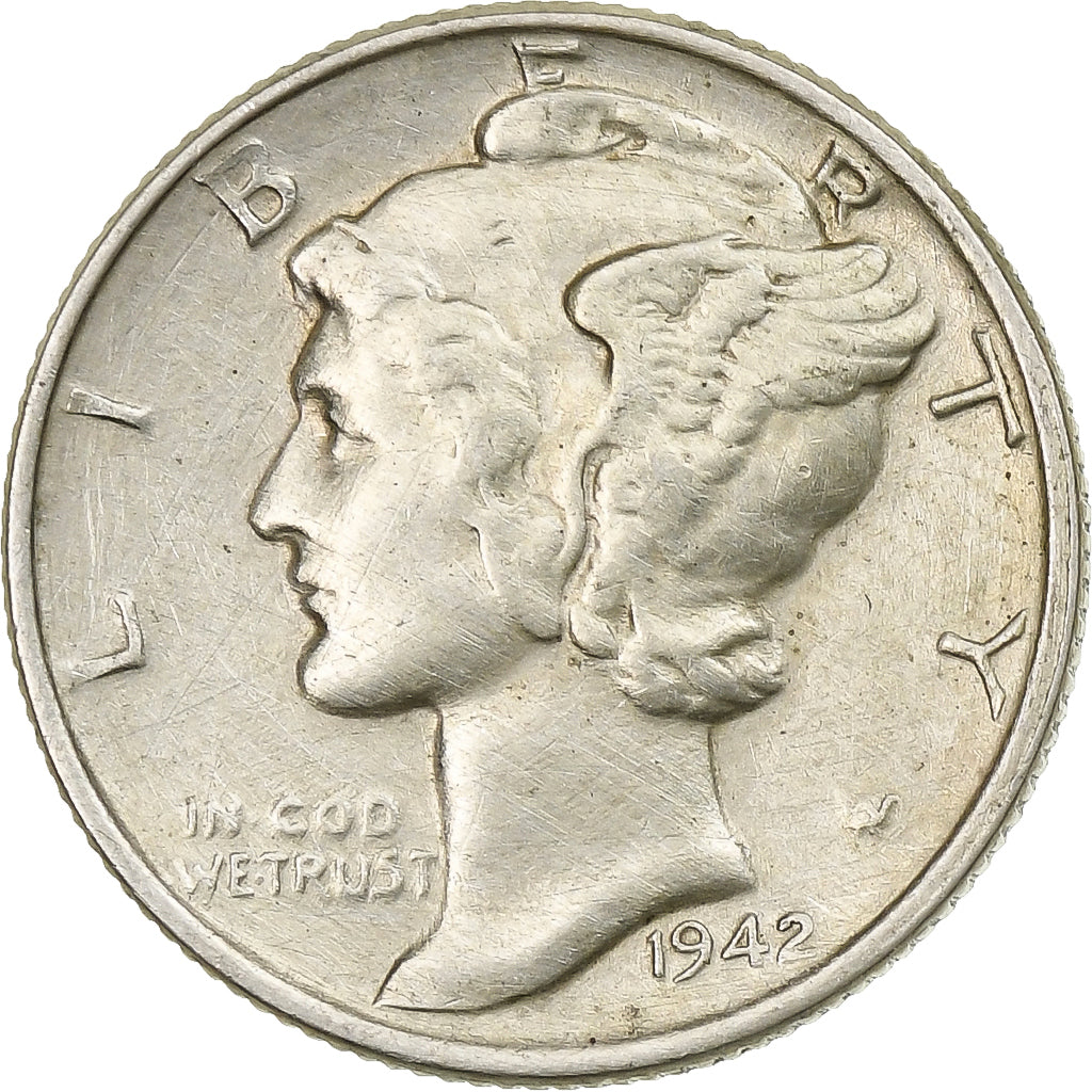 États-Unis, Dime, Mercury, 1942, Philadelphie, Argent, TTB+, KM:140