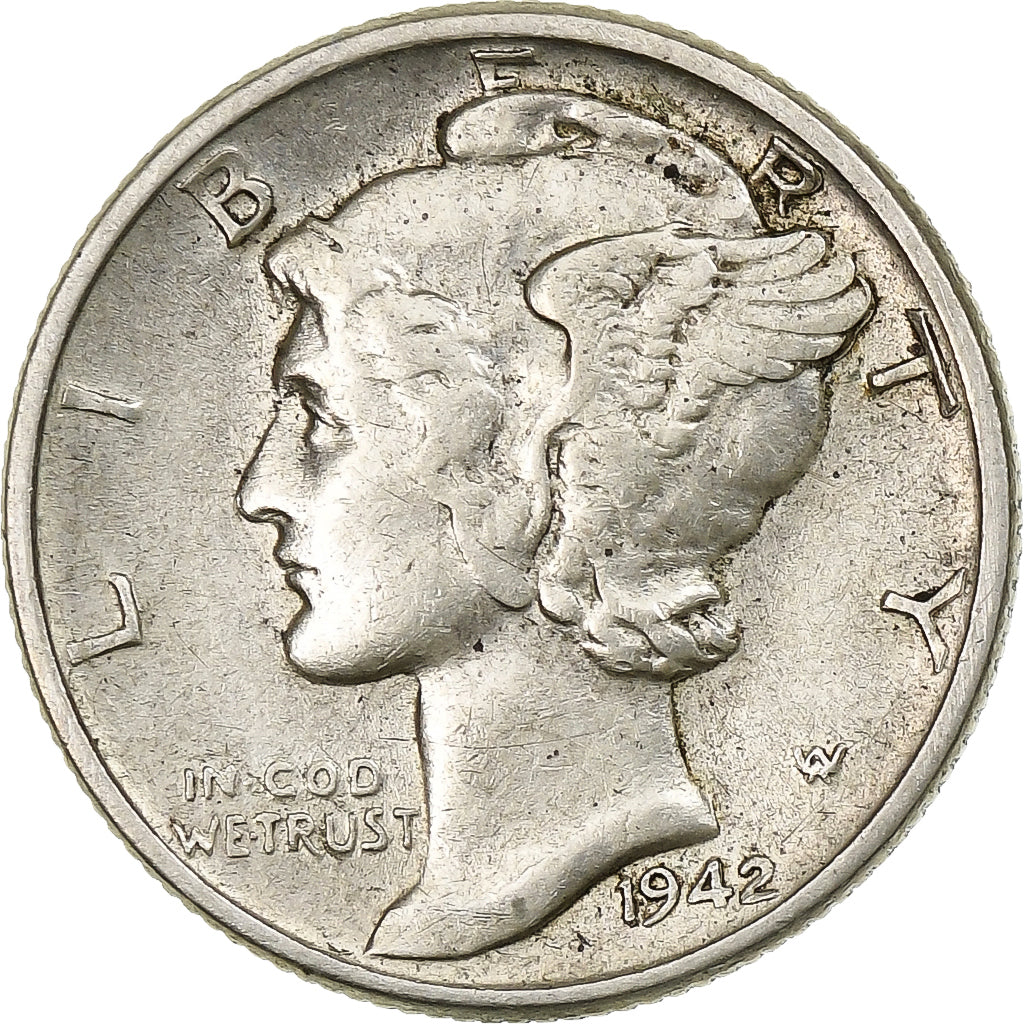 États-Unis, Dime, Mercury, 1942, Philadelphie, Argent, TTB+, KM:140